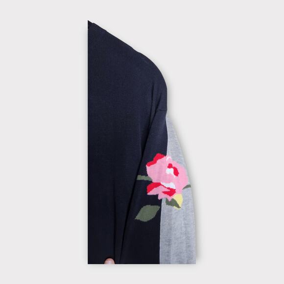 Sonia by Sonia Rykiel Black Gray Long Sweater with Floral Sleeve Women's Small - Picture 4 of 8